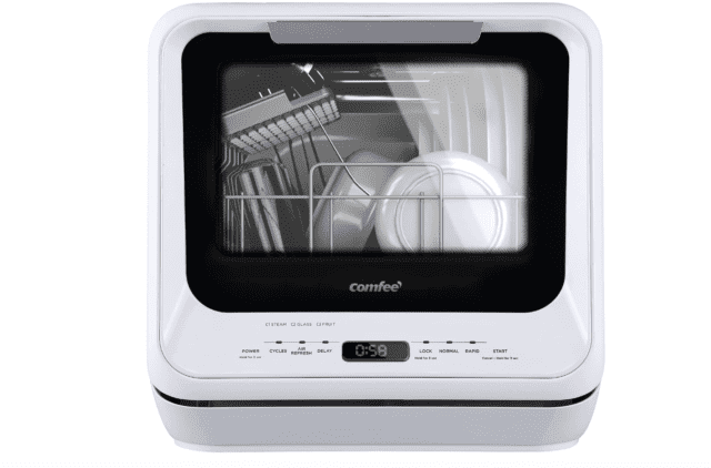 comfeecountertopdishwasher Introducing the COMFEE' Countertop Dishwasher, your home's newest helper! Forget about hauling a heavy dishwasher up and down stairs or having to take it in for repairs - this portable dishwasher is perfect for any kitchen. Not only does it save you time from washing dishes by hand, but it also uses less energy than a traditional dishwasher. Plus, it is compact enough to fit in any kitchen space with ease. With its easy-to-use controls and multiple settings, this countertop dishwasher is sure to make your life easier - and cleaner! Get ready for sparkling dishes with no hassle thanks to COMFEE' Countertop Dishwasher.
