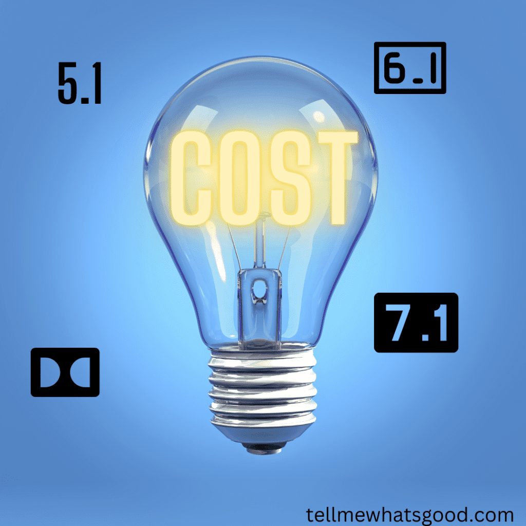 cost (1) Lightbulb with bright COST in the middle with 5.1, 7.1 dolby