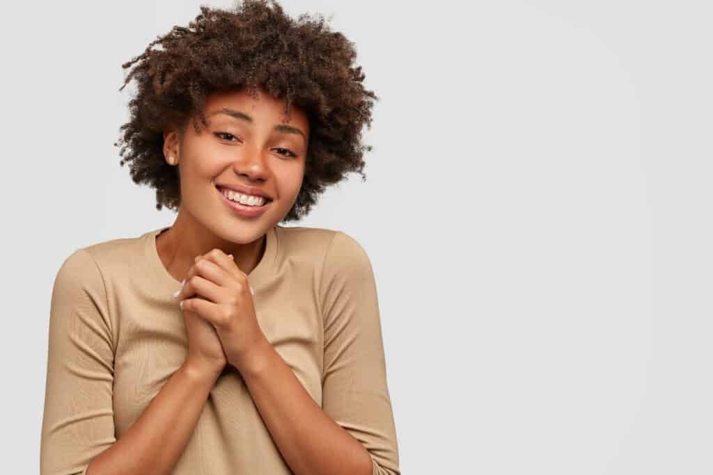 woman abundantly grateful