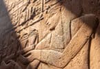 A closeup of the engravings on the walls of the Luxor Temple, Egypt