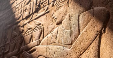 A closeup of the engravings on the walls of the Luxor Temple, Egypt